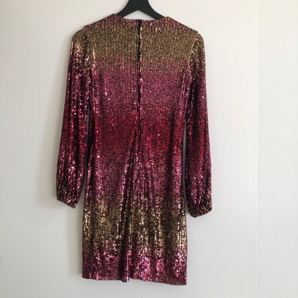 Gold & Pink Ombre Long Sleeve Sequin Shift Dress, 2 - Picture 5 of 16